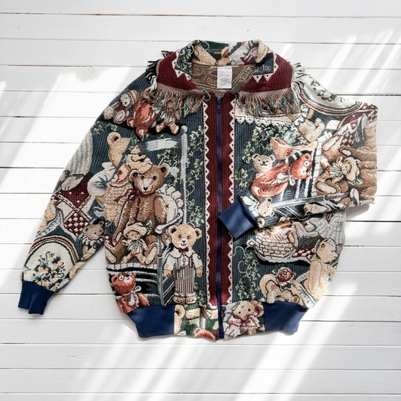 Frankly Country Hallmark Collection vtg teddy‎ bear cottagecore tapestry jacket